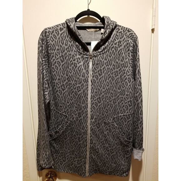 Soft Surroundings Women's Large Lyra Jacket w/ Hood Gray Animal Leopard Print - Picture 2 of 11